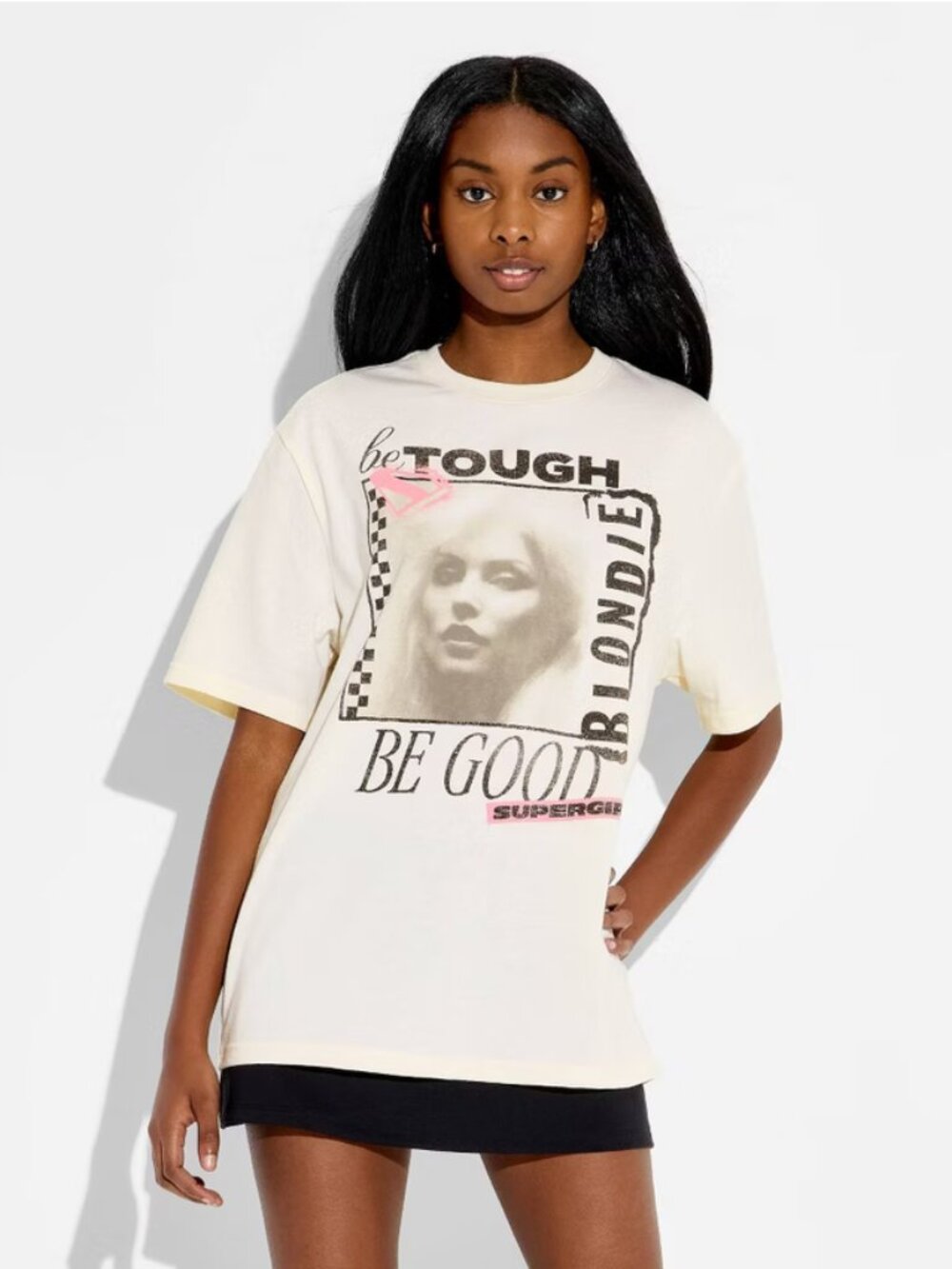 Women's Supergirl x Blondie Oversized Short Sleeve Graphic T-Shirt - White XXS